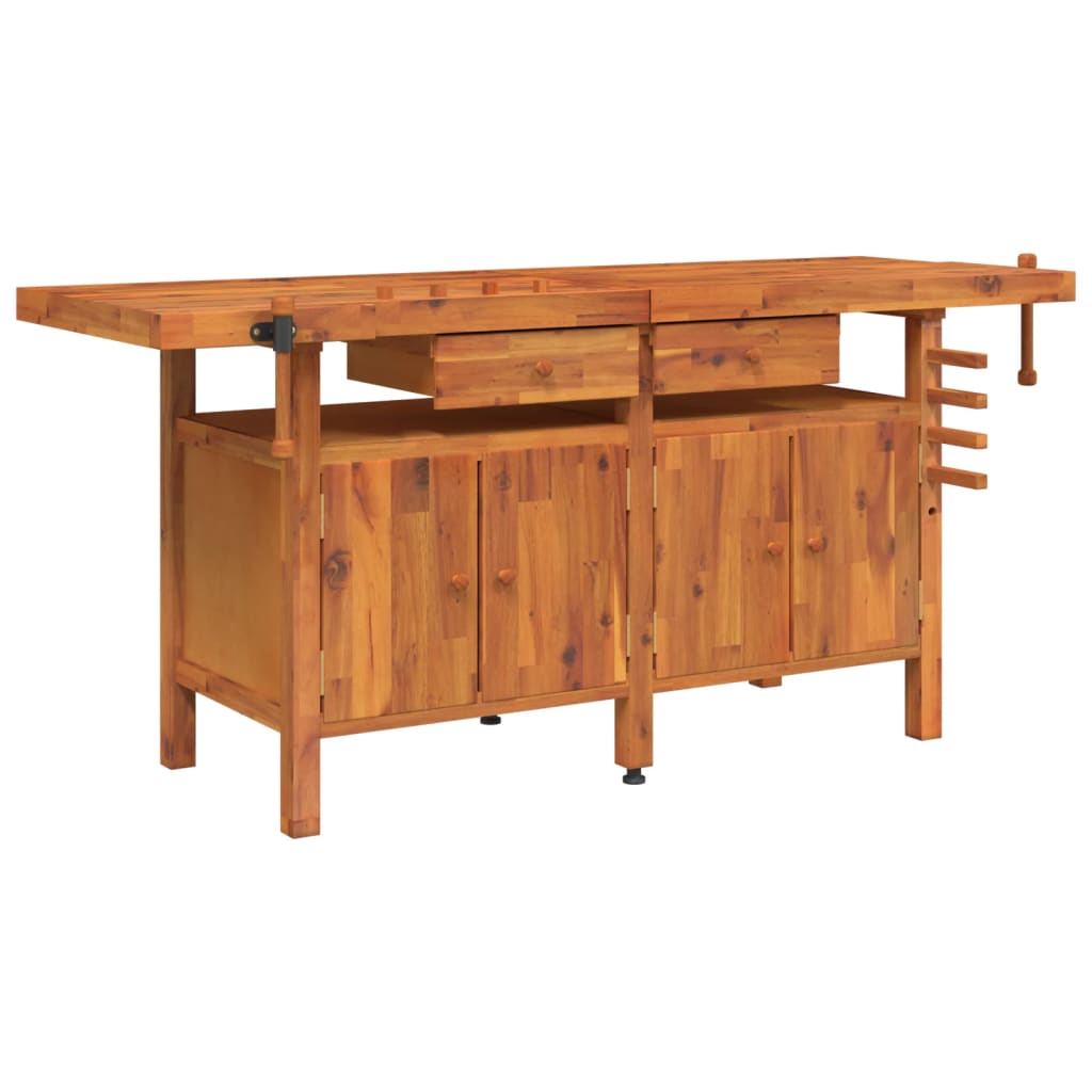 Banco Lavoro Cassetti e Morse 192x62x83cm Legno Massello Acacia - homemem39