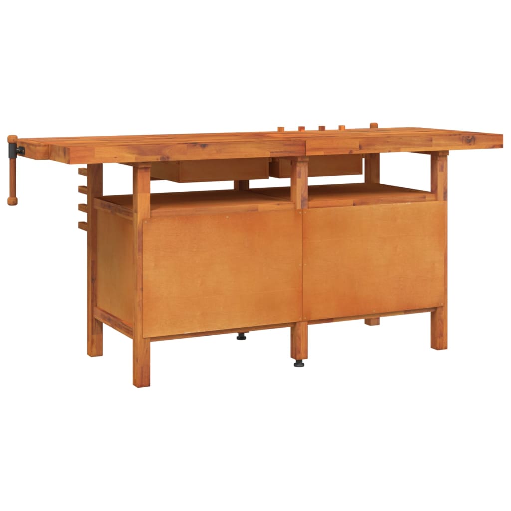 Banco Lavoro Cassetti e Morse 192x62x83cm Legno Massello Acacia - homemem39