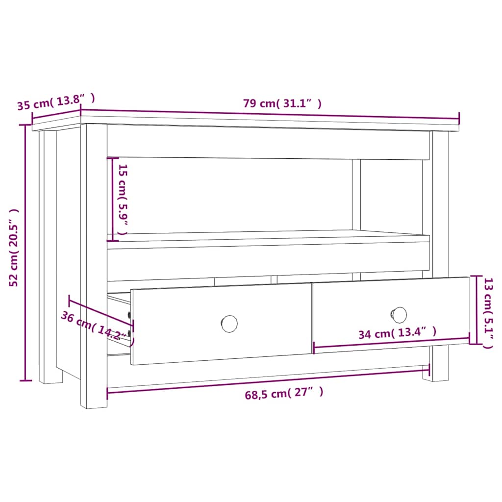 Mobile Porta TV ambra 79x35x52 cm in Legno Massello di Pino