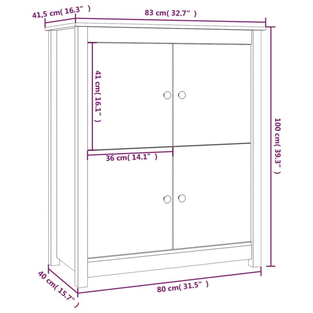 Credenza Bianca 83x41,5x100 cm in Legno Massello di Pino - homemem39