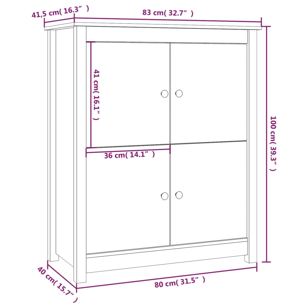 Credenza ambra 83x41,5x100 cm in Legno Massello di Pino - homemem39