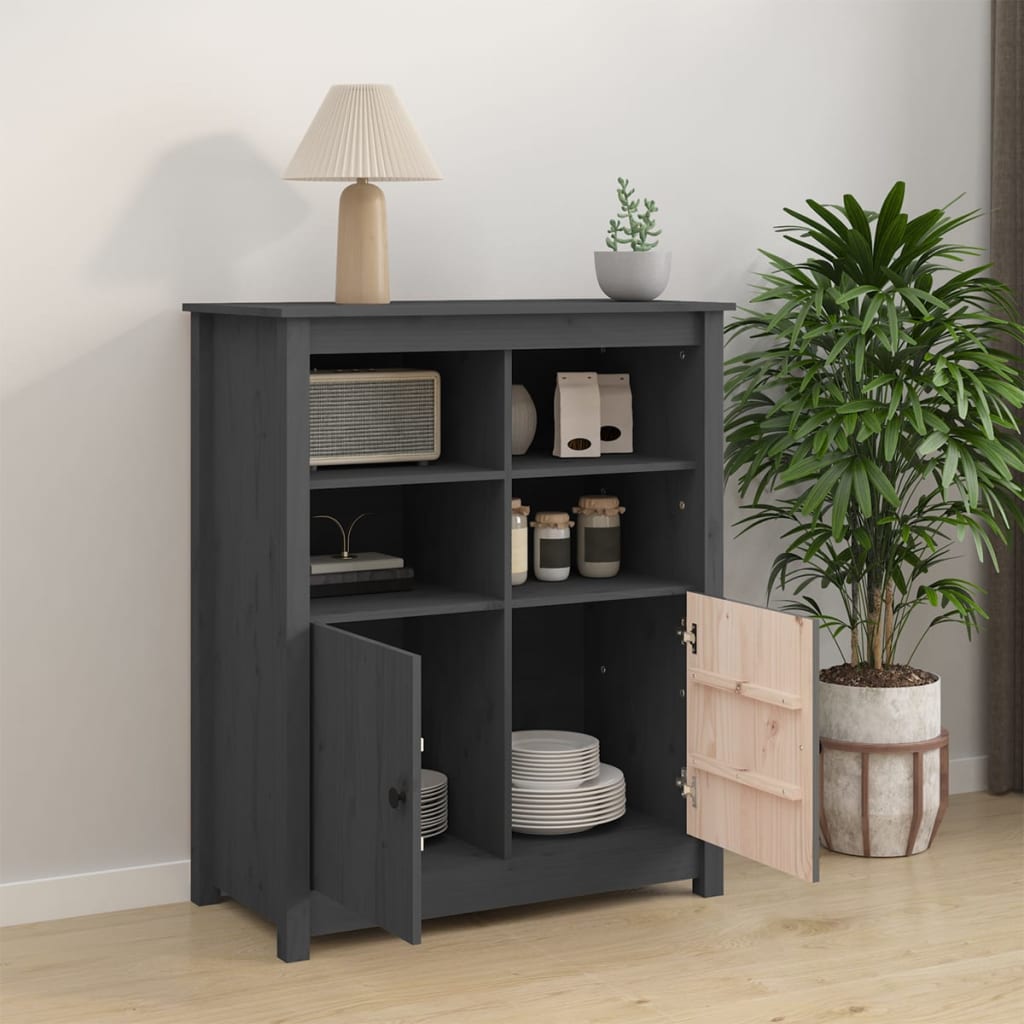 Credenza Grigia 83x41,5x100 cm in Legno Massello di Pino - homemem39