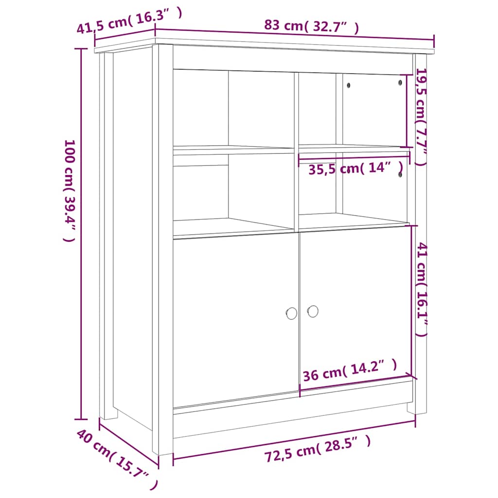 Credenza Grigia 83x41,5x100 cm in Legno Massello di Pino