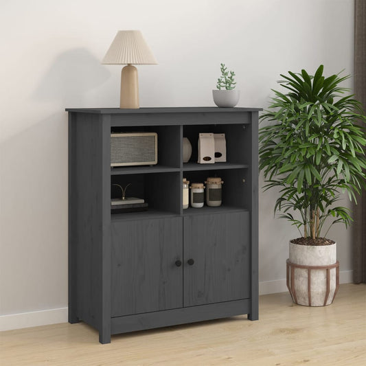 Credenza Grigia 83x41,5x100 cm in Legno Massello di Pino - homemem39