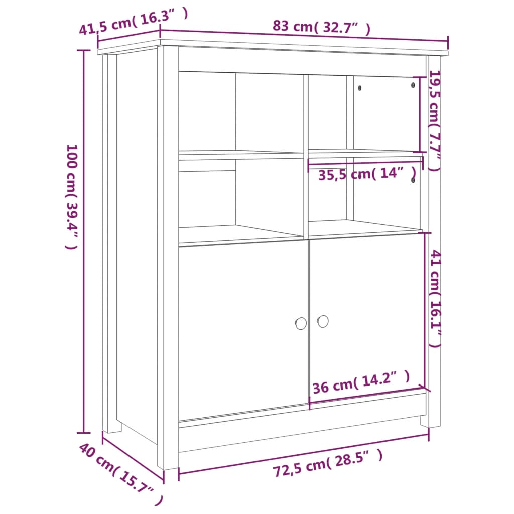 Credenza ambra 83x41,5x100 cm in Legno Massello di Pino - homemem39