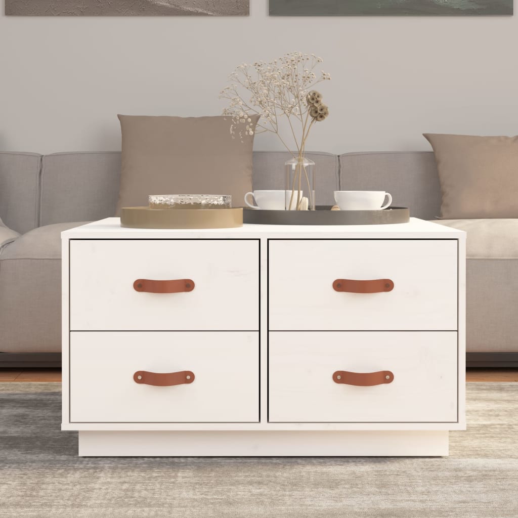 Tavolino da Salotto Bianco 80x80x45 cm Legno Massello di Pino | homemem39