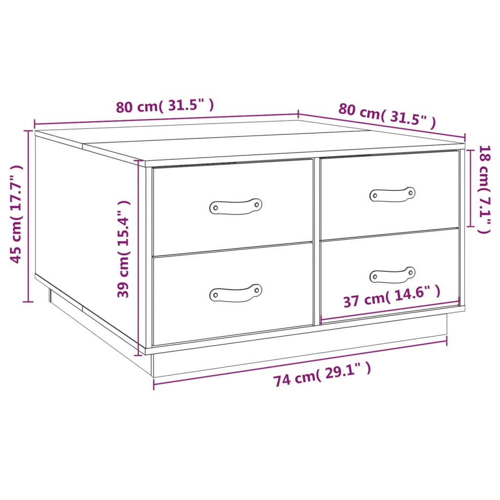 Tavolino da Salotto Bianco 80x80x45 cm Legno Massello di Pino | homemem39