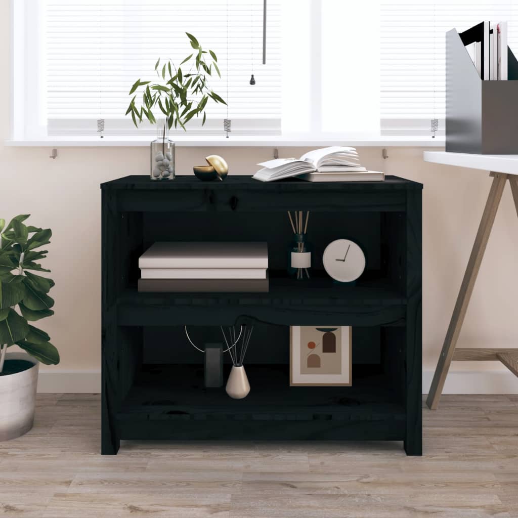 Libreria Nera 80x35x68 cm in Legno Massello di Pino | homemem39