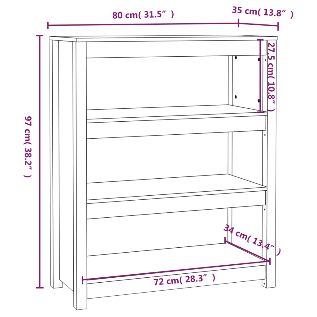 Libreria Grigia 80x35x97 cm in Legno Massello di Pino