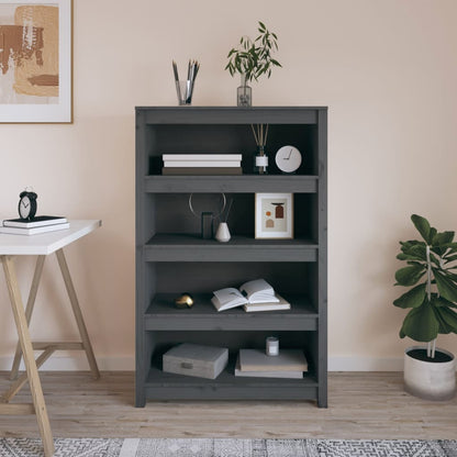Libreria Grigia 80x35x126 cm in Legno Massello di Pino