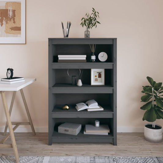 Libreria Grigia 80x35x126 cm in Legno Massello di Pino - homemem39