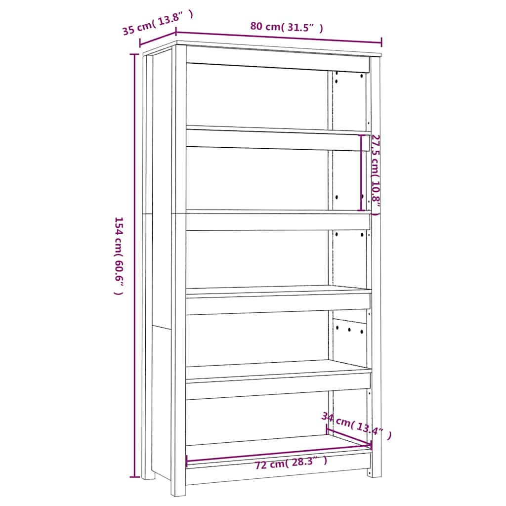 Libreria Grigia 80x35x154 cm in Legno Massello di Pino | homemem39