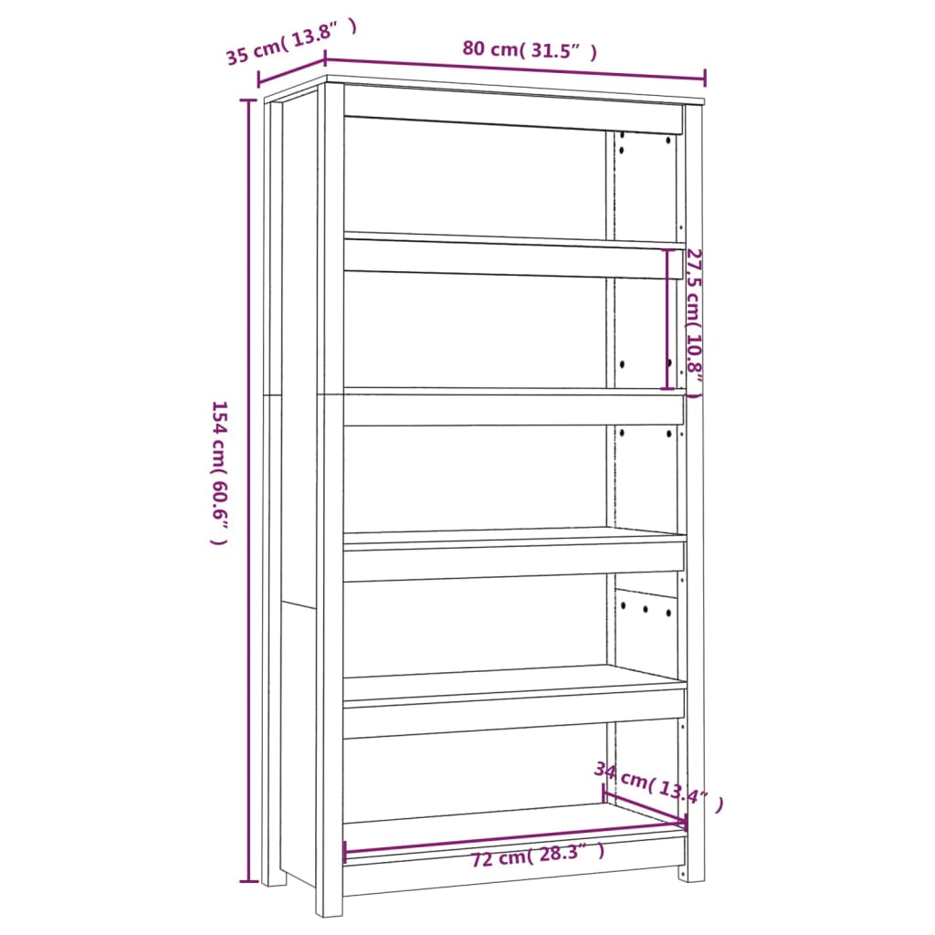 Libreria Nera 80x35x154 cm in Legno Massello di Pino | homemem39