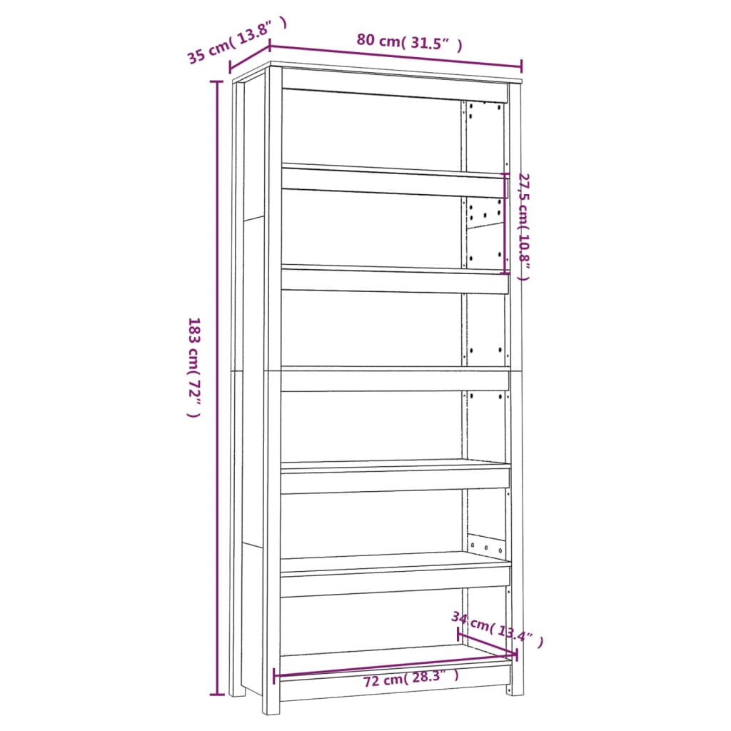 Libreria 80x35x183 cm in Legno Massello di Pino | homemem39