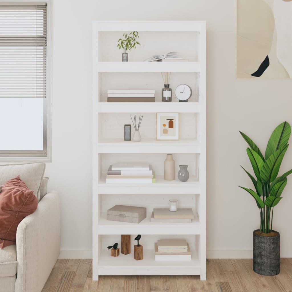 Libreria Bianca 80x35x183 cm in Legno Massello di Pino | homemem39