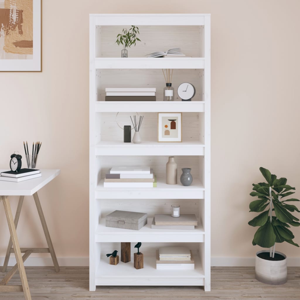 Libreria Bianca 80x35x183 cm in Legno Massello di Pino | homemem39