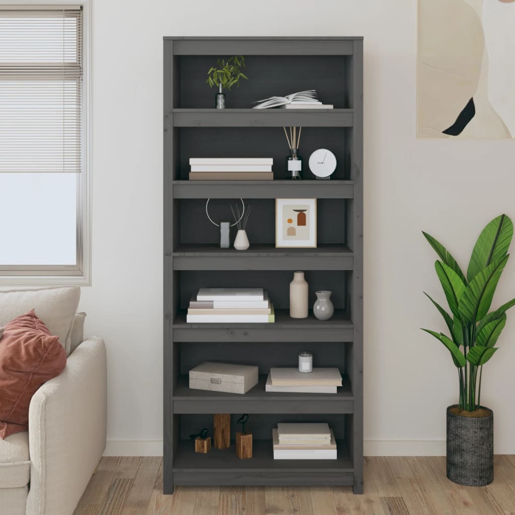 Libreria Grigia 80x35x183 cm in Legno Massello di Pino | homemem39