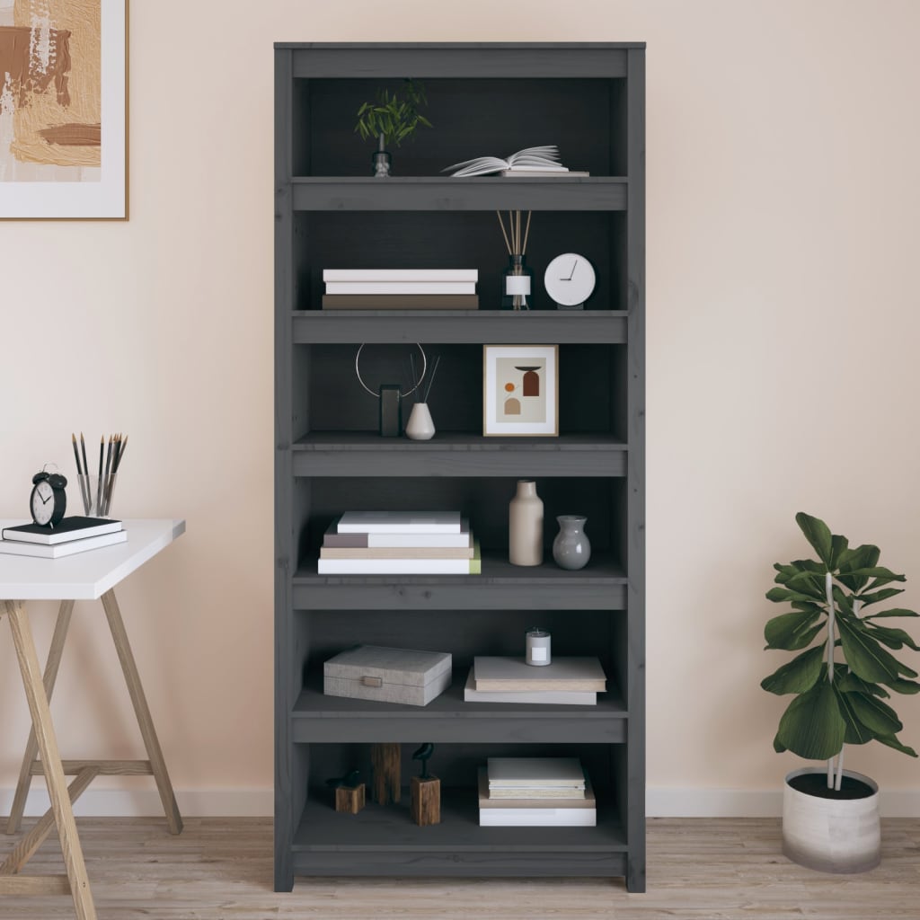Libreria Grigia 80x35x183 cm in Legno Massello di Pino | homemem39