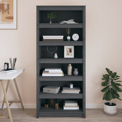 Libreria Grigia 80x35x183 cm in Legno Massello di Pino | homemem39