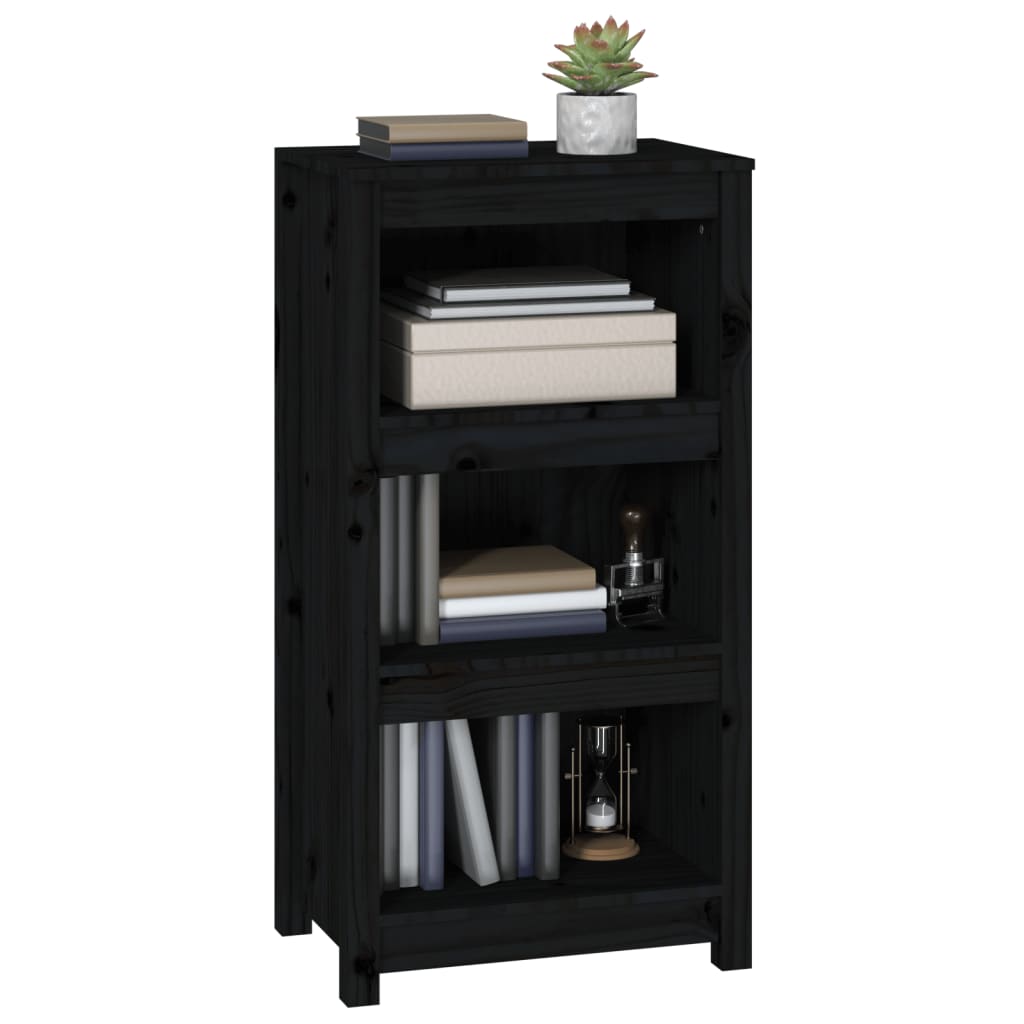 Libreria Nera 50x35x97 cm in Legno Massello di Pino