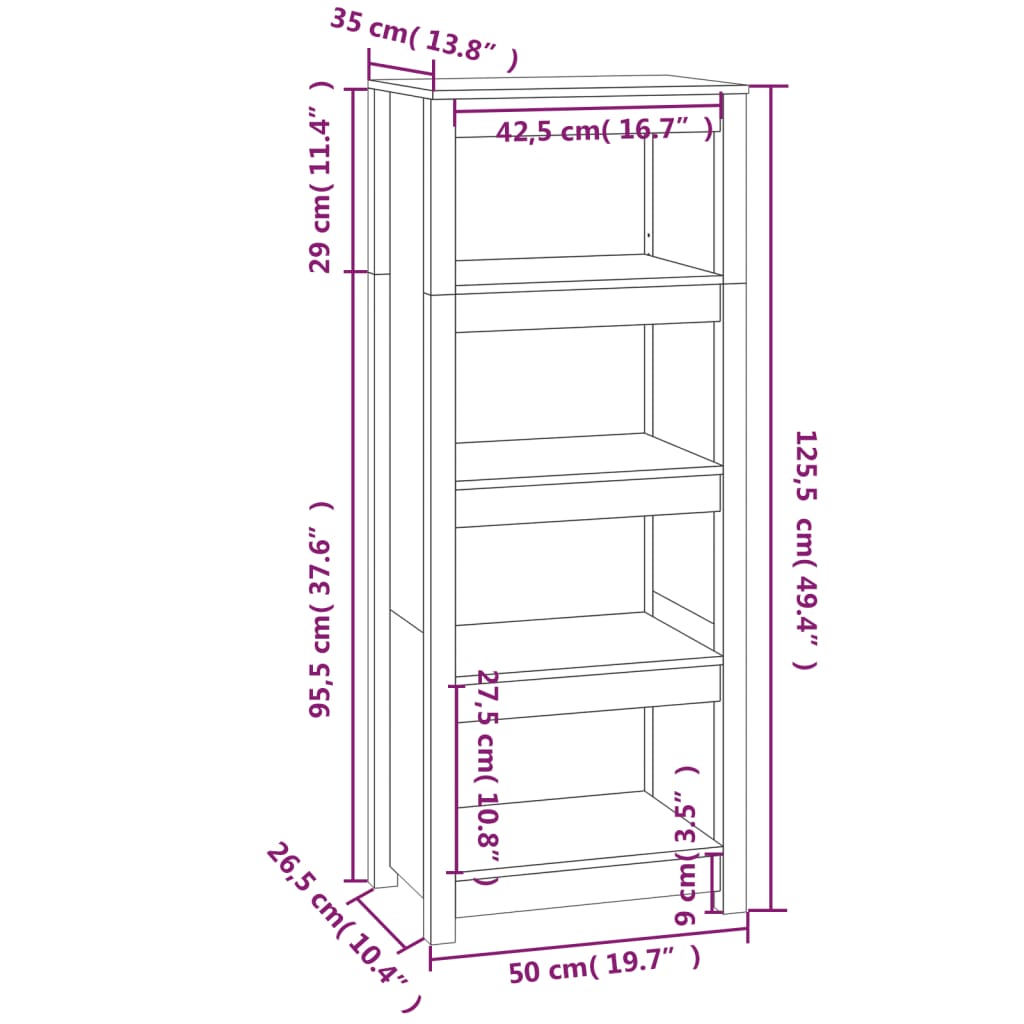 Libreria Marrone Ambra 50x35x125,5 cm in Legno Massello di Pino | homemem39