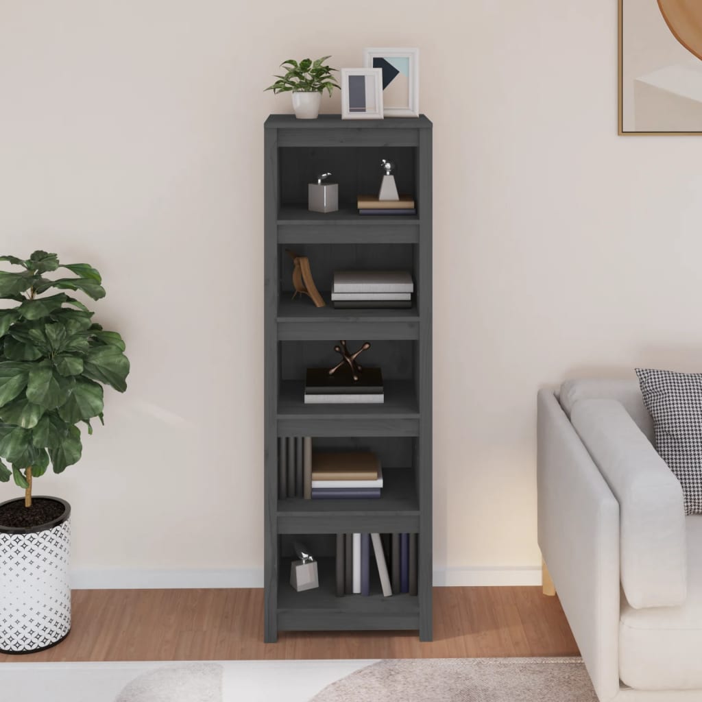 Libreria Grigia 50x35x154 cm in Legno Massello di Pino | homemem39