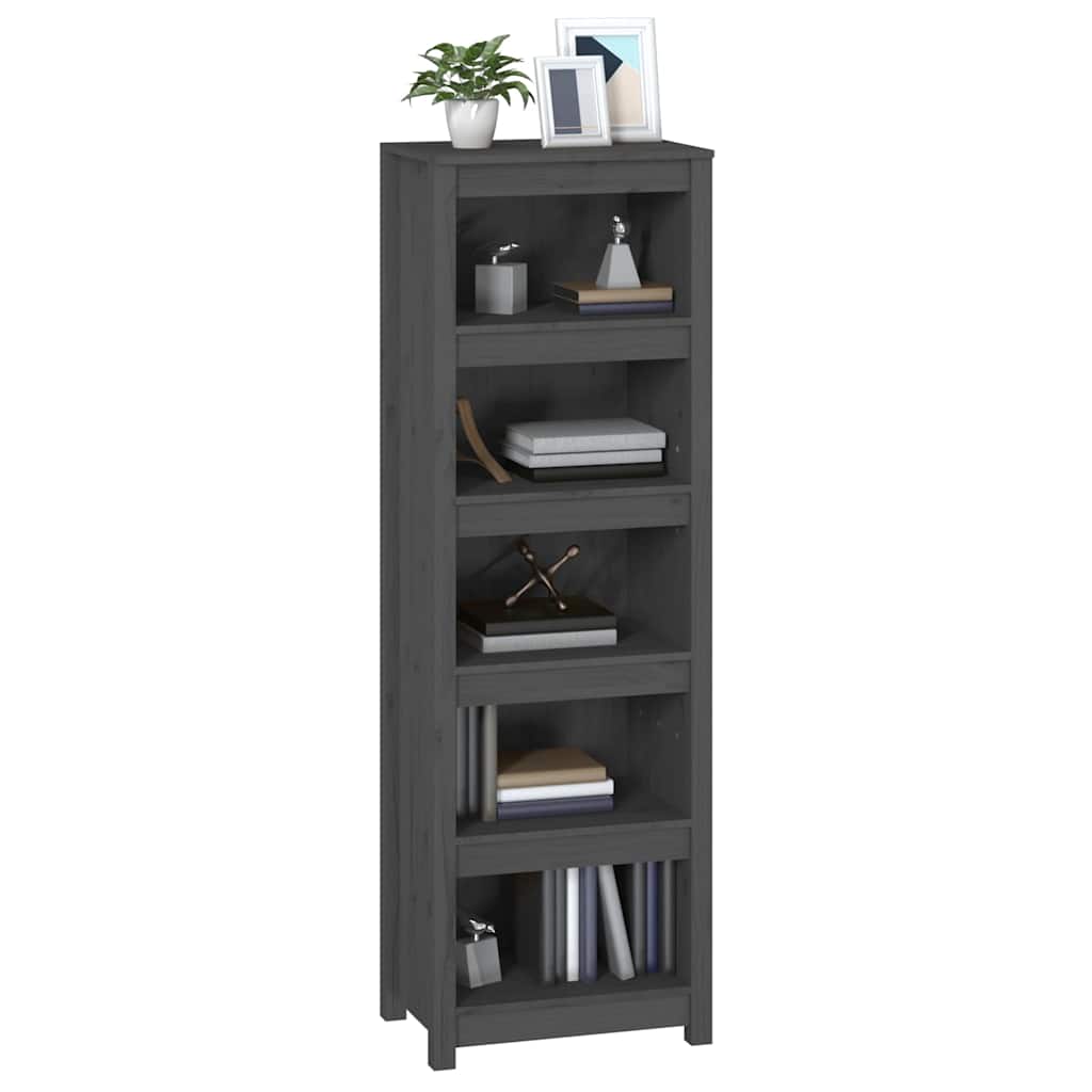 Libreria Grigia 50x35x154 cm in Legno Massello di Pino
