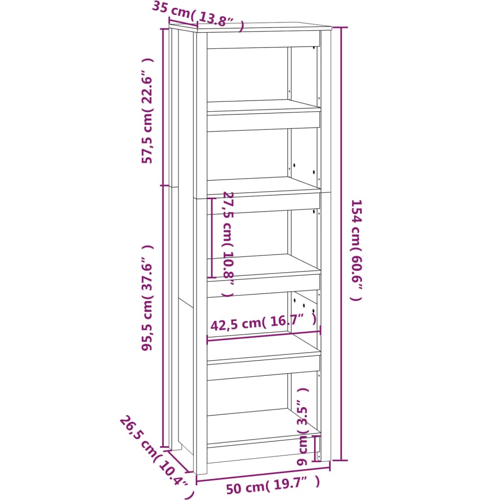 Libreria Marrone Ambra 50x35x154 cm in Legno Massello di Pino
