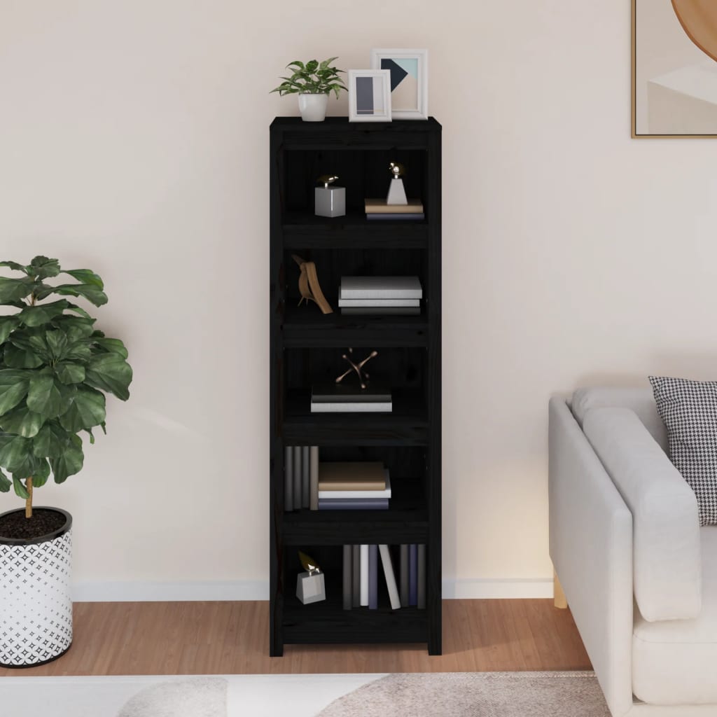Libreria Nera 50x35x154 cm in Legno Massello di Pino | homemem39