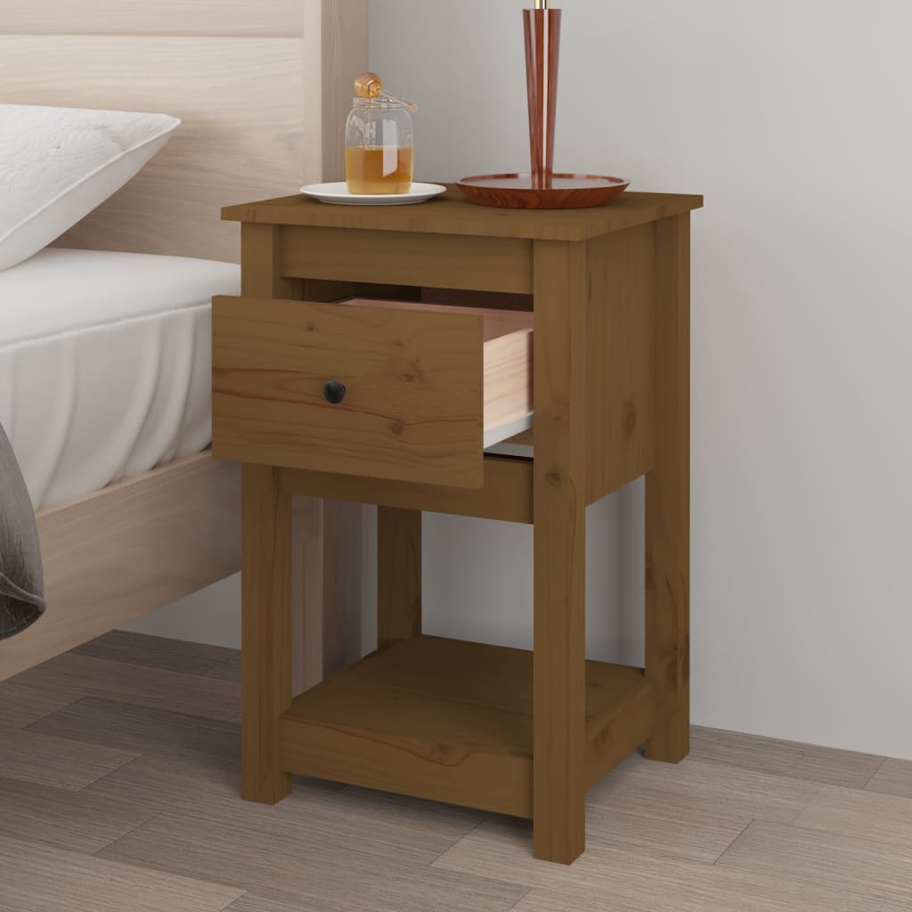 Comodino Marrone Ambra 40x35x61,5 cm in Legno Massello di Pino - homemem39