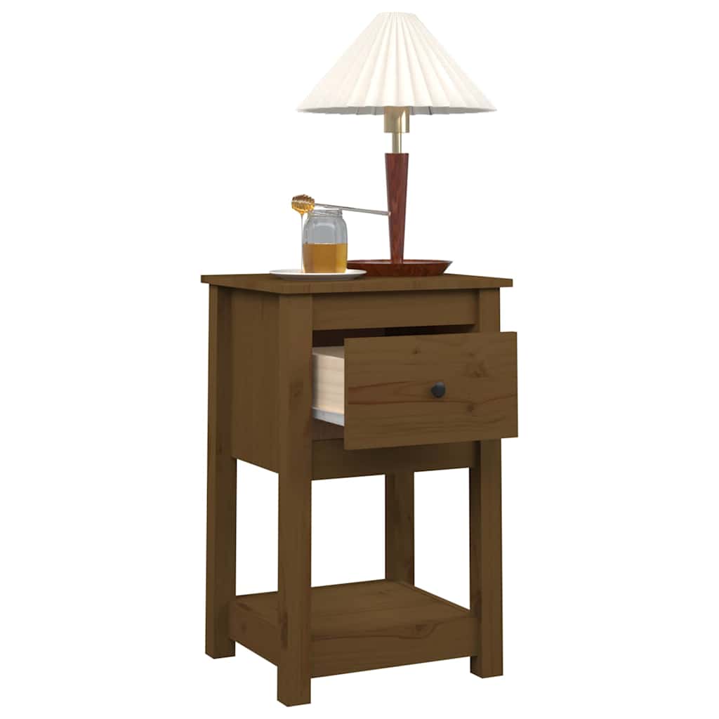 Comodino Marrone Ambra 40x35x61,5 cm in Legno Massello di Pino