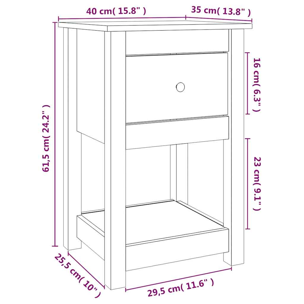 Comodino Marrone Ambra 40x35x61,5 cm in Legno Massello di Pino