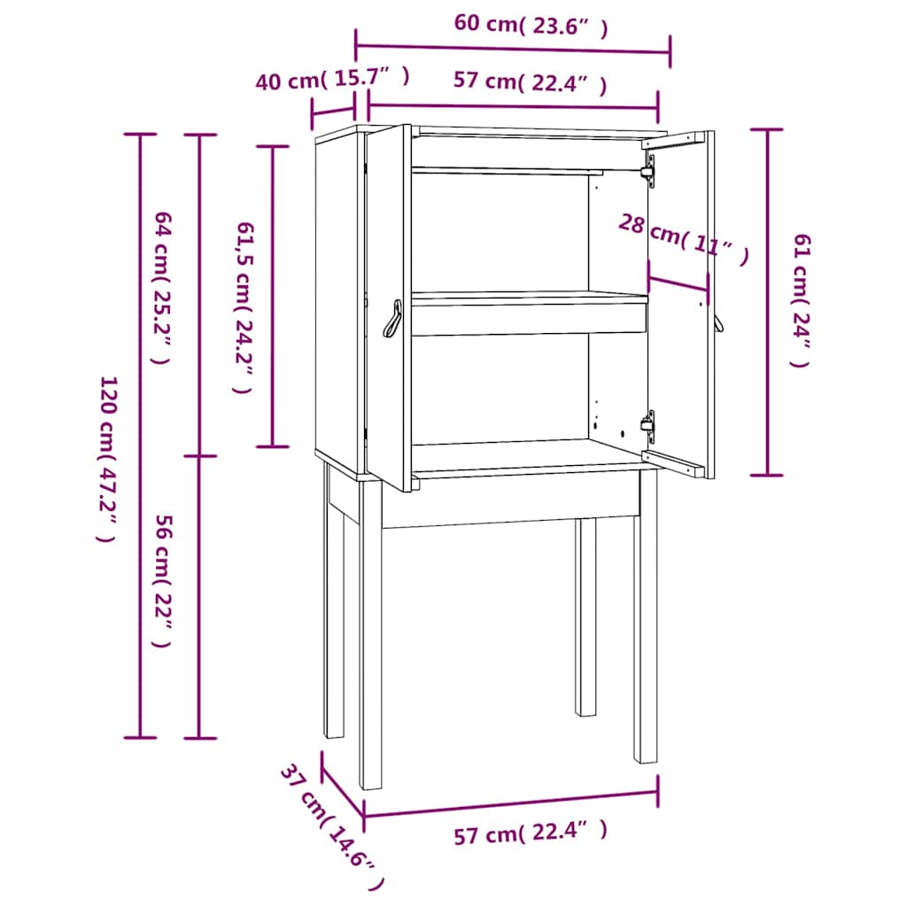 Credenza Grigia 60x40x120 cm in Legno Massello di Pino