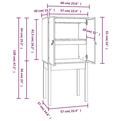 Credenza Grigia 60x40x120 cm in Legno Massello di Pino