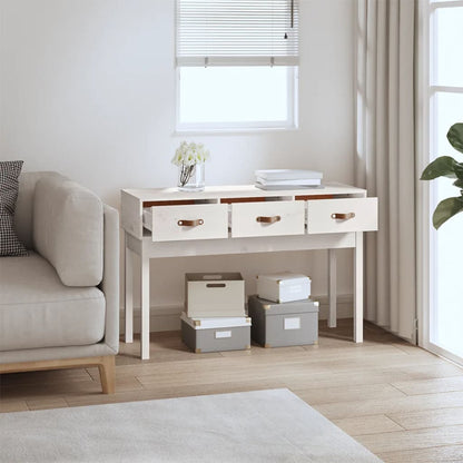 Tavolo Consolle Bianco 114x40x75 cm in Legno Massello di Pino - homemem39
