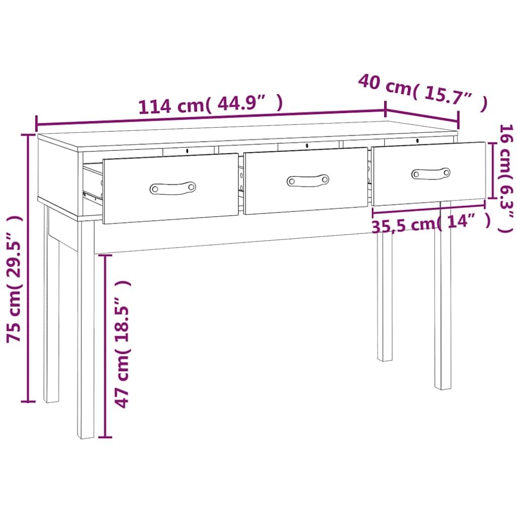 Tavolo Consolle Grigio 114x40x75 cm in Legno Massello di Pino