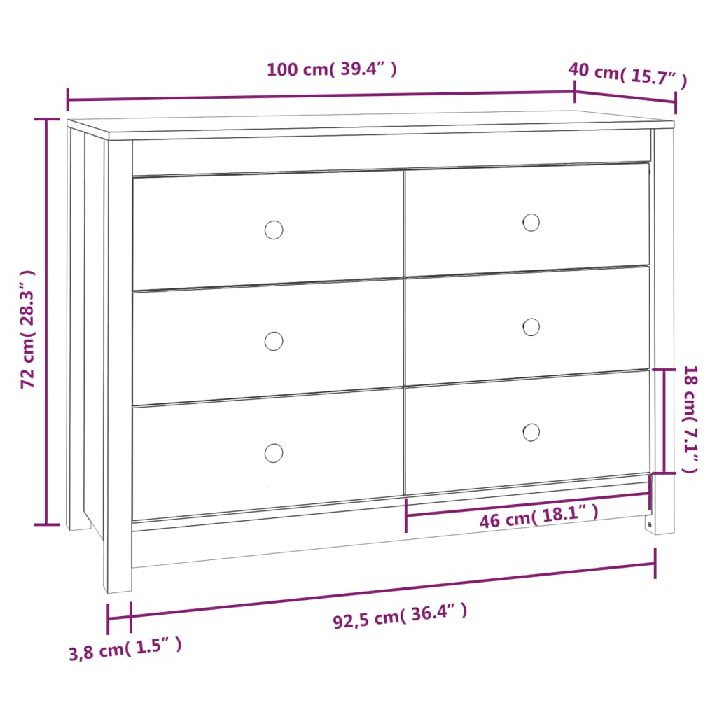 Armadietto Bianco 100x40x72 cm in Legno Massello di Pino | homemem39