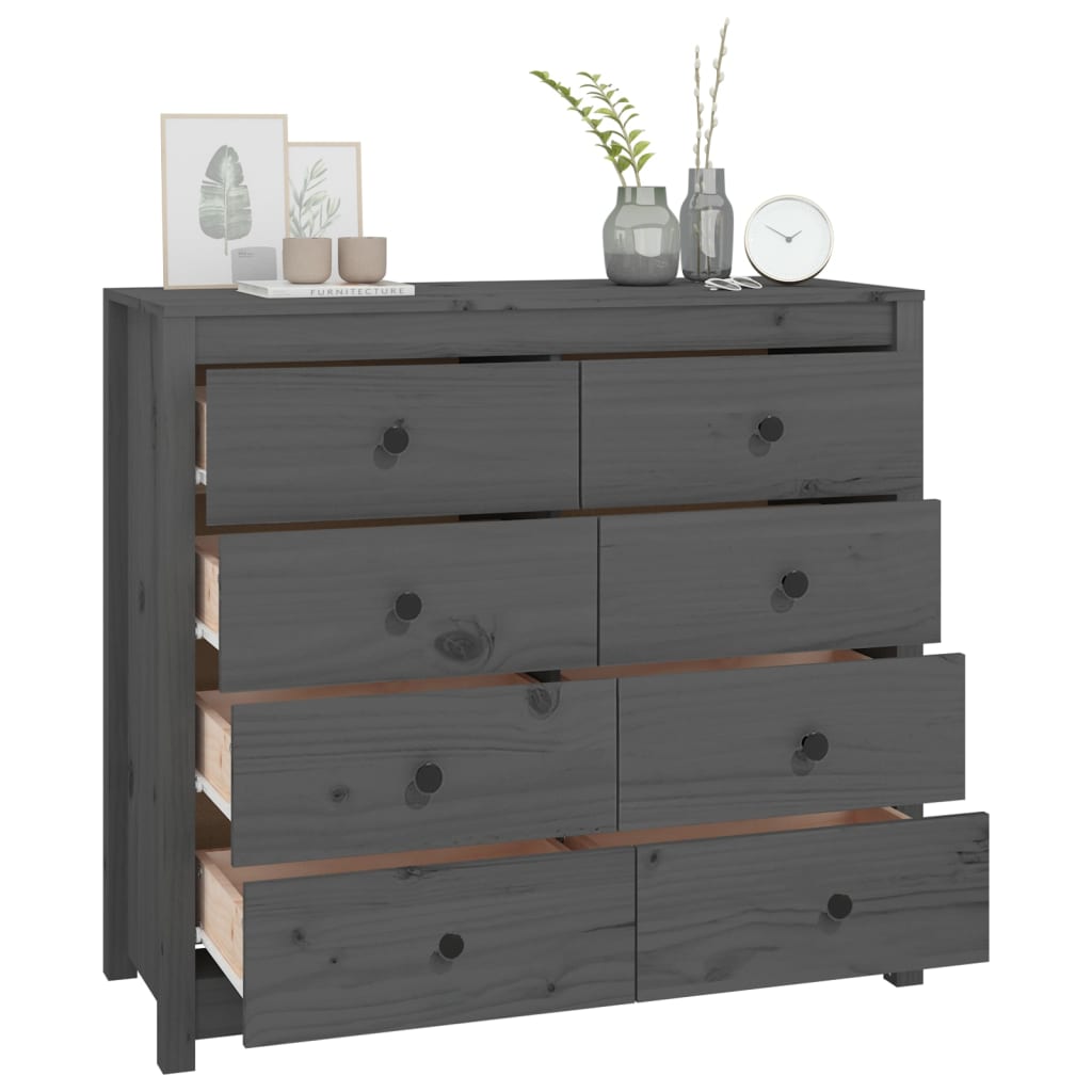 Armadietto Grigio 100x40x90 cm in Legno Massello di Pino - homemem39