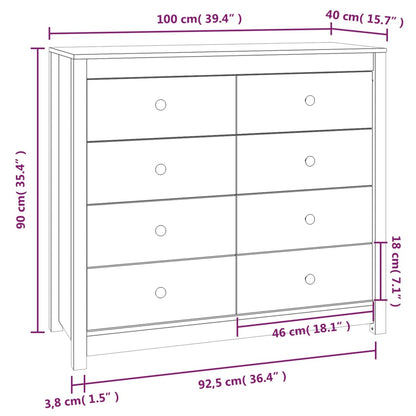 Armadietto Marrone Ambra 100x40x90 cm in Legno Massello di Pino - homemem39