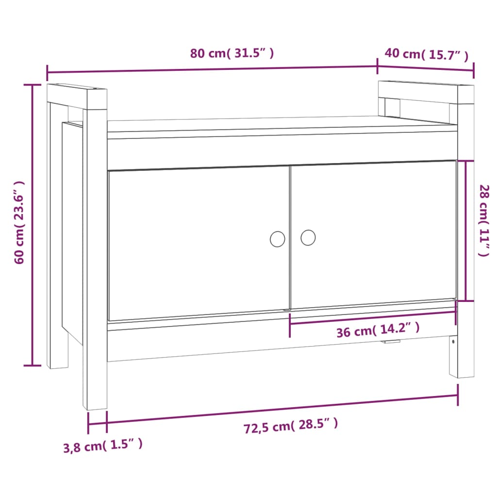 Panca da Ingresso 80x40x60 cm in Legno Massello di Pino