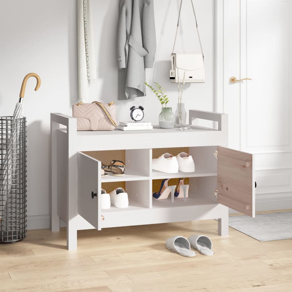 Panca da Ingresso Bianca 80x40x60 cm in Legno Massello di Pino - homemem39