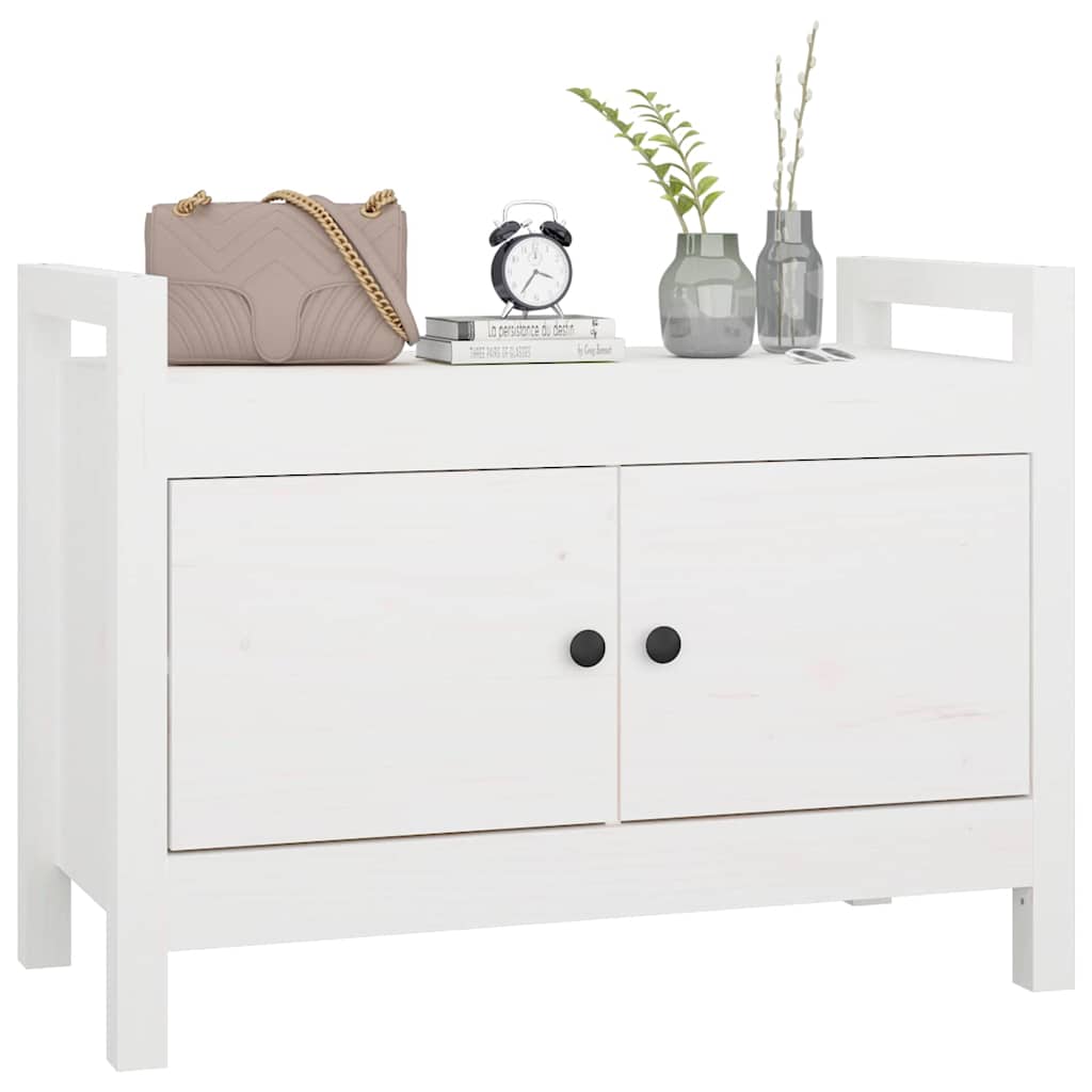Panca da Ingresso Bianca 80x40x60 cm in Legno Massello di Pino | homemem39