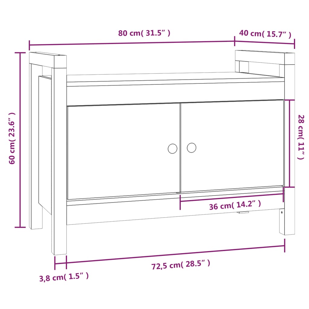 Panca da Ingresso Ambra 80x40x60 cm in Legno Massello di Pino