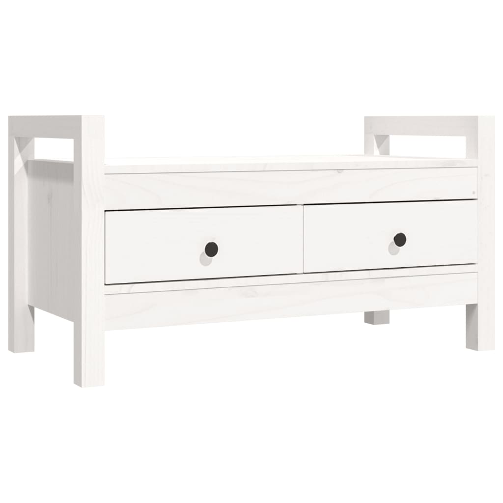 Panca da Ingresso Bianca 80x40x43 cm in Legno Massello di Pino - homemem39