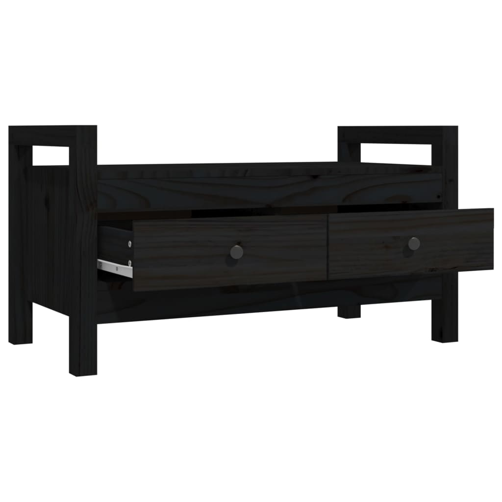 Panca da Ingresso Nero 80x40x43 cm in Legno Massello di Pino - homemem39