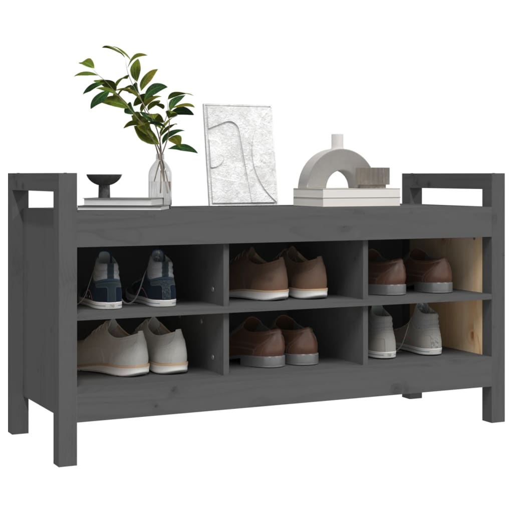 Panca da Ingresso Grigia 110x40x60 cm in Legno Massello di Pino - homemem39