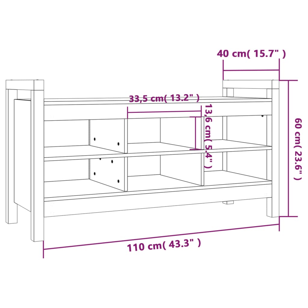 Panca da Ingresso Grigia 110x40x60 cm in Legno Massello di Pino - homemem39