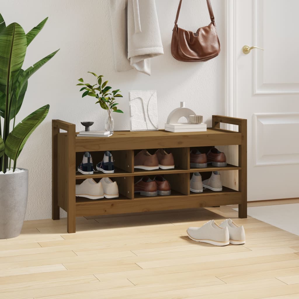 Panca da Ingresso Ambra 110x40x60 cm in Legno Massello di Pino - homemem39