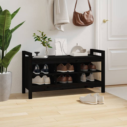 Panca da Ingresso Nero 110x40x60 cm in Legno Massello di Pino - homemem39
