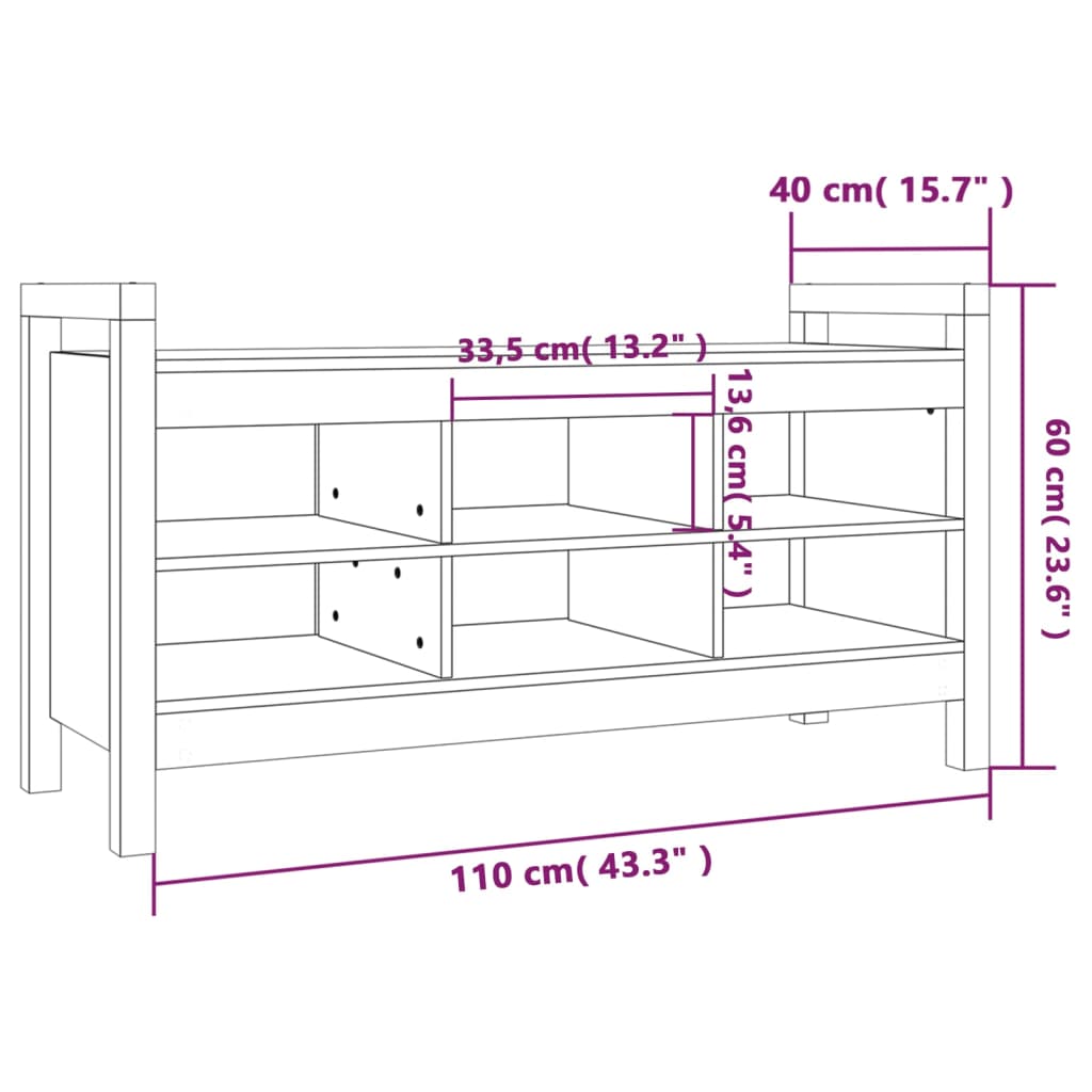 Panca da Ingresso Nero 110x40x60 cm in Legno Massello di Pino - homemem39